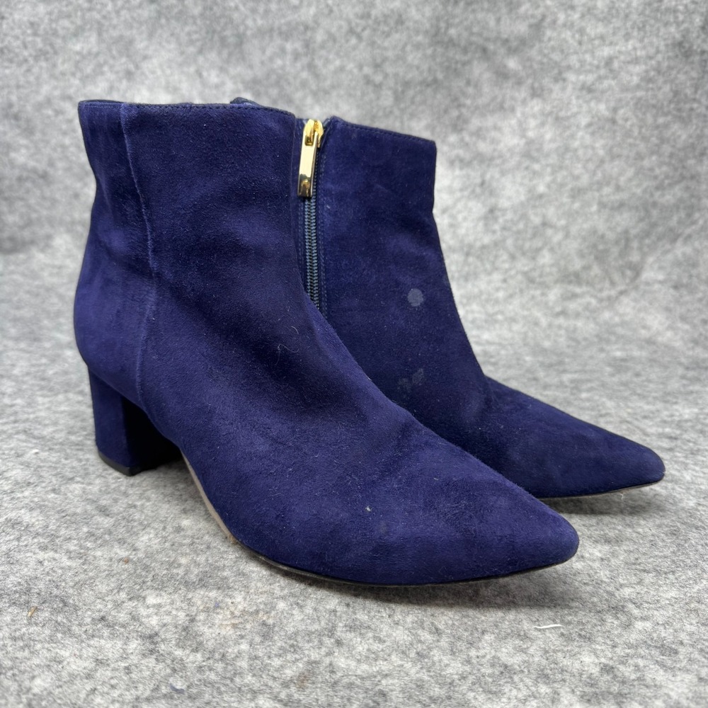 L'AGENCE Jeanne Block Heel Bootie‎ Womens Size 37.5 Midnight Blue Suede Festival